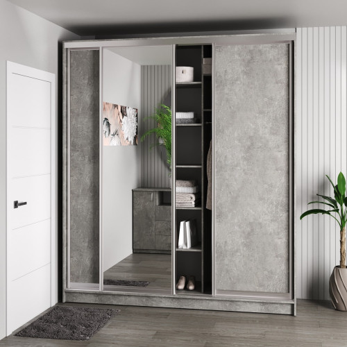 Шафа-купе 3-дверна 240x60x240 см Стандарт Бетон