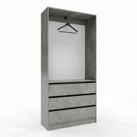 Гардеробный шкаф с 3 выдвижными ящиками Бетон ПГ-1 70x40x210 см